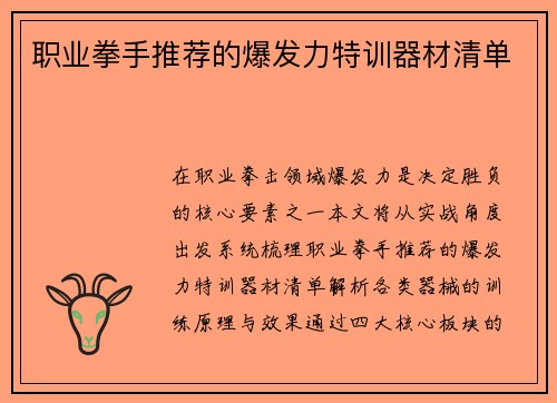 职业拳手推荐的爆发力特训器材清单